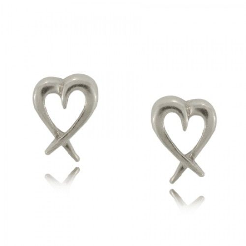 Heart Stud Earrings Sterling Silver Ladies Open Posts