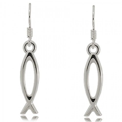 Sterling Silver Earrings Christian Fish Cut Out Dangles