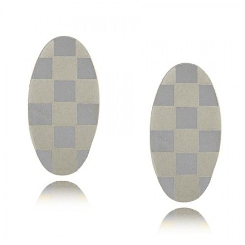 Cuff Links Surgical Steel Oval Checkerboard Gents New