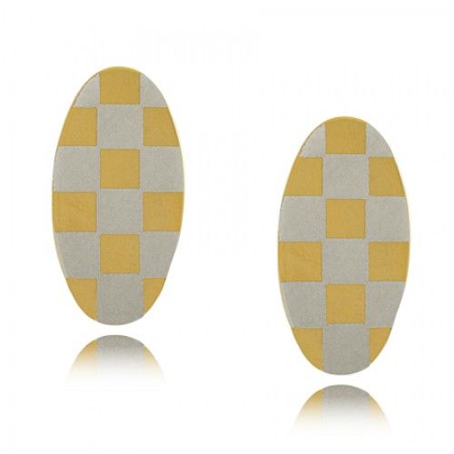 Gents Cufflinks Stainless Steel 2 Tone Oval Checkered