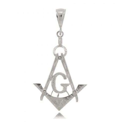 Gents Masonic Pendant Silver Compass Signet Diamond Cut