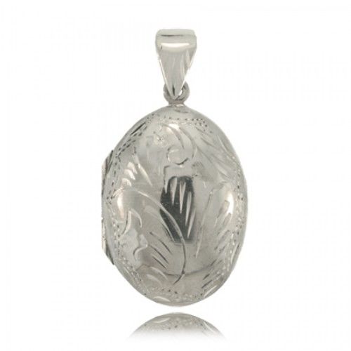 Picture Locket Sterling Silver Pendant Oval Engraved
