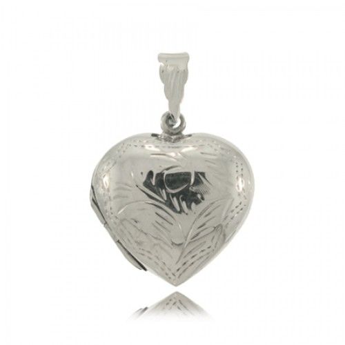 Heart Locket Sterling Silver Engraved Keepsake Pendant