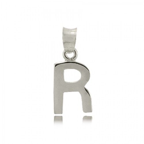 Sterling Silver Pendant R Block Letter Initial Dangle