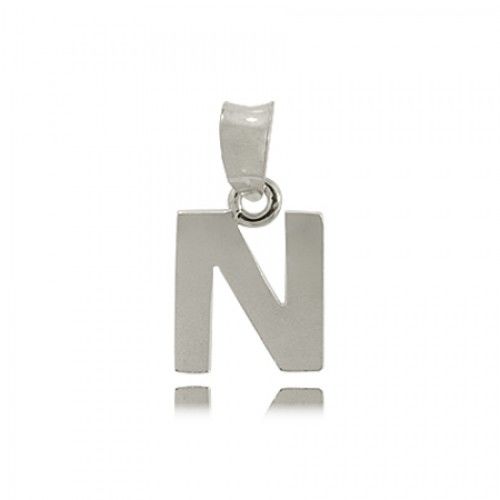 Initial Letter N Pendant Dangling in Sterling Silver
