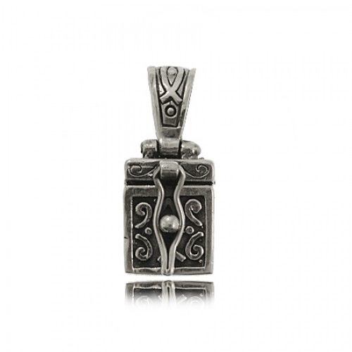 Sterling Silver Prayer Box Pendant with Christian Fish