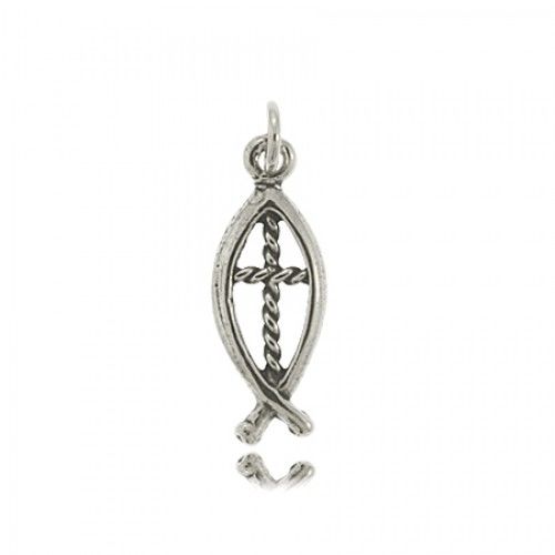 Christian Fish Pendant Sterling Silver W/ Twisted Cross