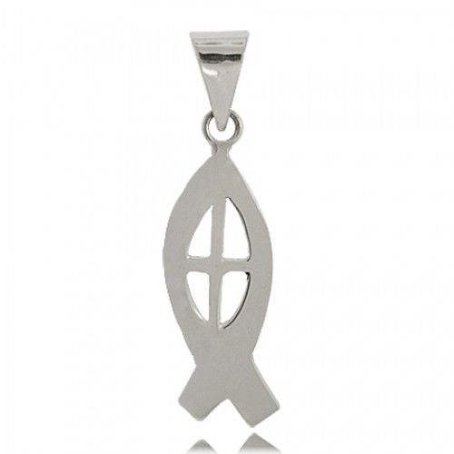 Polished Christian Fish Pendant in Sterling Silver