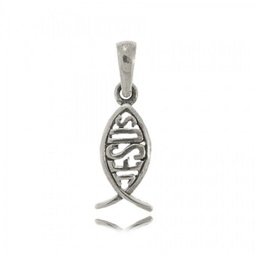 Sterling Silver Pendant Jesus Christian Fish - Small
