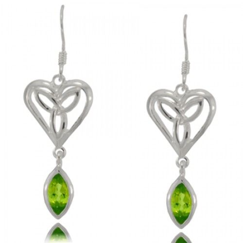 Peridot Trinity Knot Earrings Silver Heart Dangles New