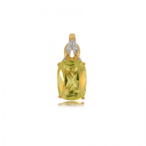 Lime Quartz Pendant W/ Diamond 14k Gold Ladies New