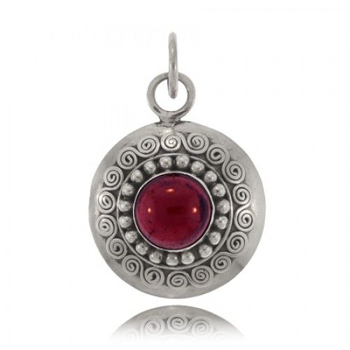 Garnet Bali Pendant Silver Oxidized Ladies Cabochon New