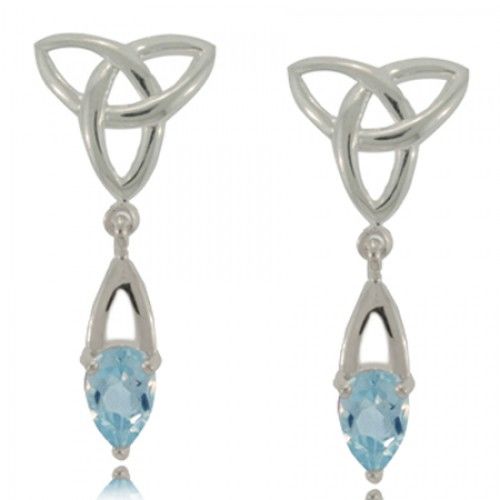 Blue Topaz Celtic Dangle Earrings Silver Post Drops