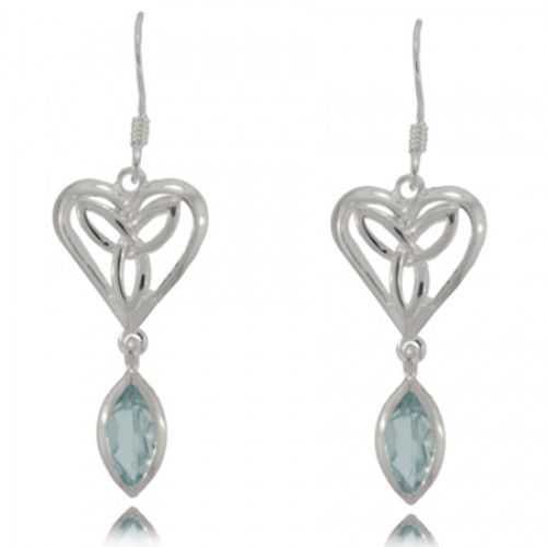 Blue Topaz Trinity Knot Earrings Sterling Silver Dangle