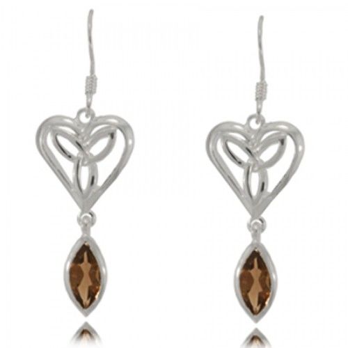 Ladies' Sterling Silver Smokey Quartz Trinity Knot Earrings Drops
