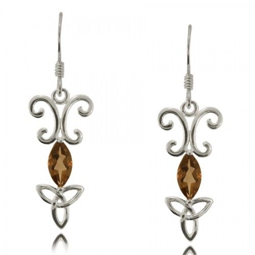 Ladies' Sterling Silver Smokey Quartz Trinity Knot Drops Earrings