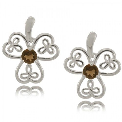 Trinity Knot Smokey Quartz Earrings Silver Shamrocks