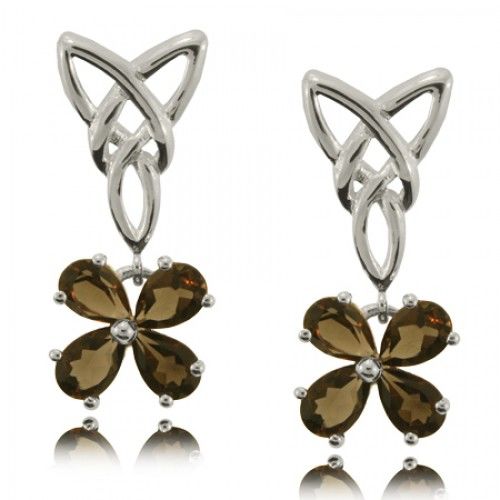 Smokey Quartz Trinity Knot Earrings Silver Shamrock New