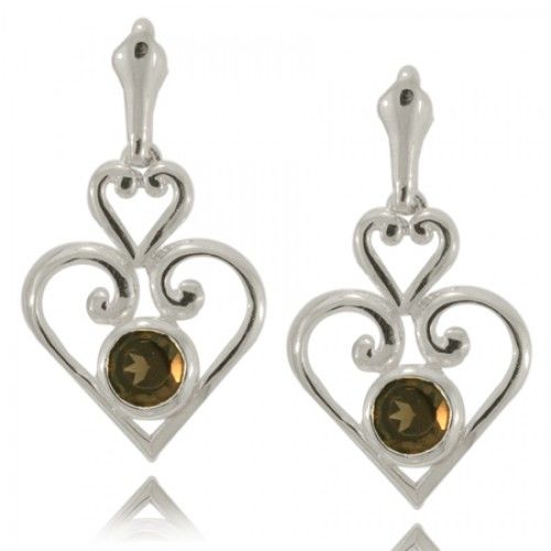 Heart Smokey Quartz Earrings Silver Celtic Ladies New