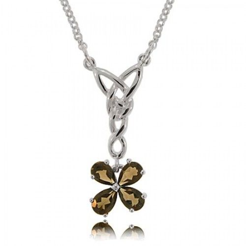 Smokey Quartz Trinity Knot Pendant Silver Ladies Flower