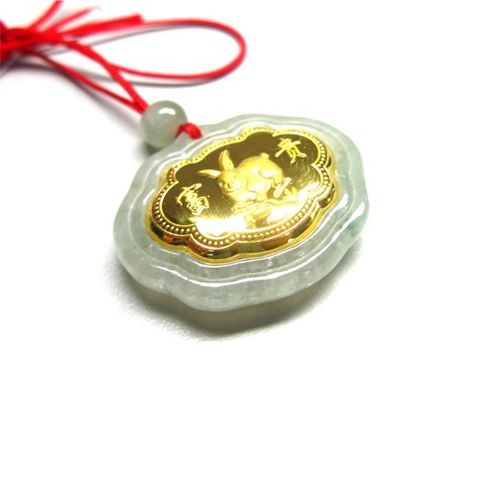 Natural Jade Agate 24k Gold Zodiac Rabbit Necklace