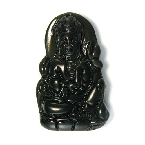 Natural Black Agate Guanyin Obsidian Pendant
