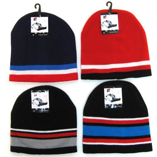 Boys Beanie Hat w/Stripes Assorted Colors Case Pack 12