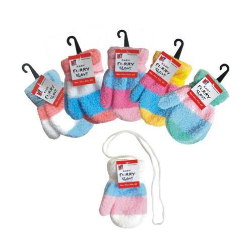 Baby Furry Mitten 3-Tone with String Case Pack 12
