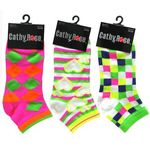 Ladies Neon Pattern Shorties Socks Assorted 9-11 Case Pack 12