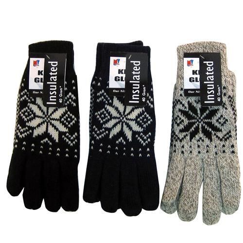 Wool Blend Snowflake Gloves Assorted Colors Case Pack 12