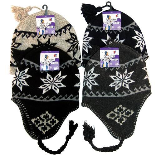 Wool Blend Snowflake Hat w/Ear Cover Case Pack 12