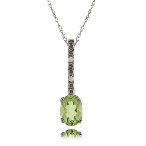 Green Amethyst Drop Pendant in White Gold with Diamonds