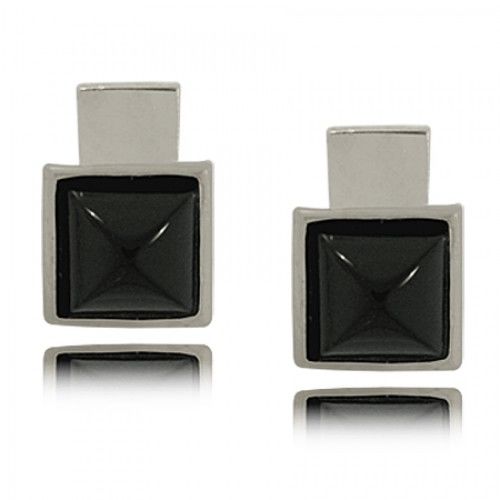 Onyx Earrings in Sterling Silver - Modern Square Shape