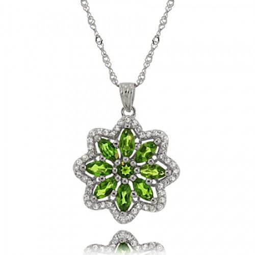 Green Flower Pendant Chrome Diopside in Sterling Silver