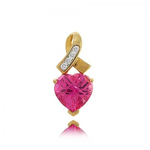 Created Sapphire Pendant Heart in 10k Yellow Gold