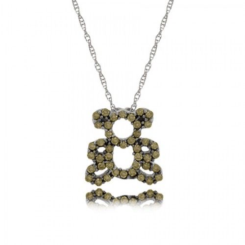 Teddy Bear Diamond Pendant 14k White Gold - Champagne