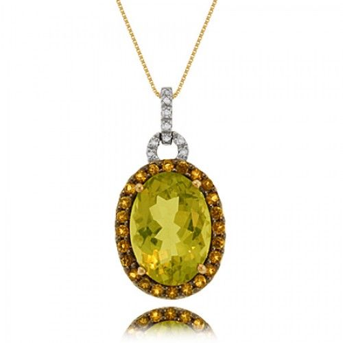 Lemon Quartz & Citrine Pendant W/ Diamonds in 10k Gold