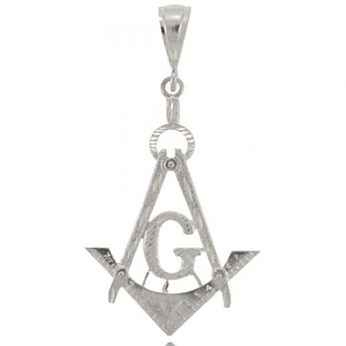 Mens Masonic Pendant in Sterling Silver - 4.6 Inches