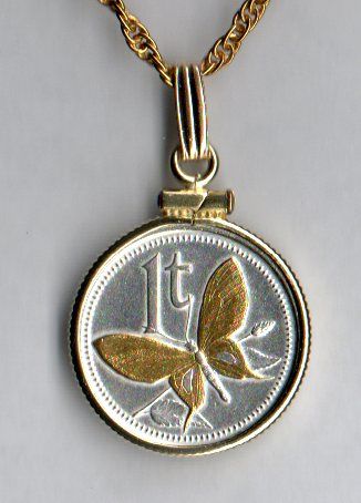 Gorgeous 2-Toned Gold & Silver New Guinea  Butterfly  Coin - Necklace