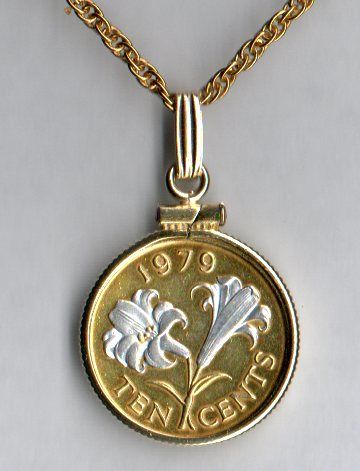 Gorgeous 2-Toned  Silver & Gold  Bermuda Lily - Coin - Necklaces