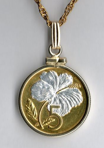 Gorgeous 2-Toned  Silver & Gold Cook Islands Hibiscus Coin - Necklaces