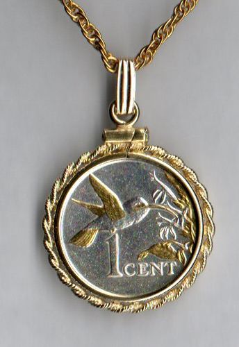 Gorgeous 2-Toned  Gold and Silver Trinidad & Tobago Hummingbird  Coin - Necklaces