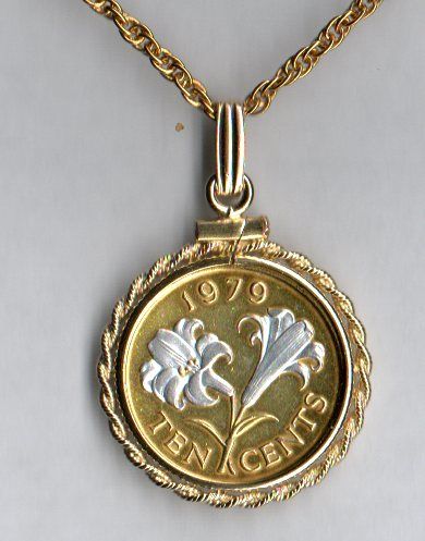 Gorgeous 2-Toned  Silver and Gold  Bermuda Lily - Coin - Necklaces