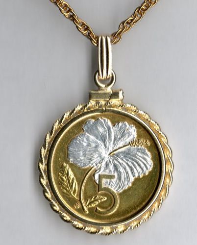 Gorgeous 2-Toned  Silver and Gold Cook Islands Hibiscus Coin - Necklaces