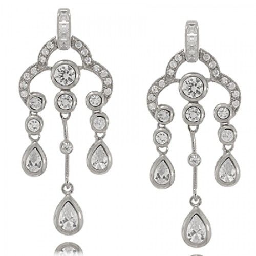 Cubic Zirconia Chandelier Earrings in Sterling Silver
