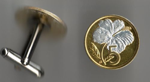 Gorgeous 2-Toned  Silver  and Gold Cook Is. Hibiscus - coin - cufflinks