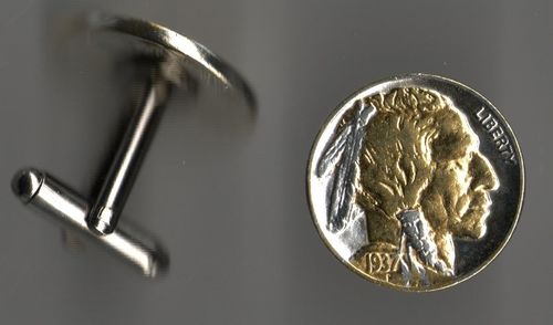 2-Toned  Gold & Silver Old  U.S. Indian head nickel cufflinks