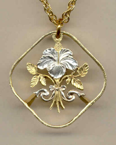 Beautifully Cut out & 2-toned  Bahamas Hibiscus - coin Necklace