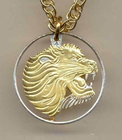 Beautifully Cut out & 2-toned Ethiopia Lion - coin Necklace