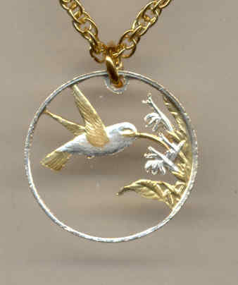 Beautifully Cut out & 2-toned Trinidad & Tobago Hummingbird - coin Necklace